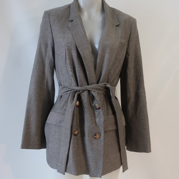 NWT Womens TWP Taupe Virgin Wool Blend Blazer Smoking Jacket S - Picture 3 of 16